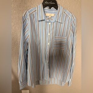 LOFT Men's Light Blue and White Striped Shirt